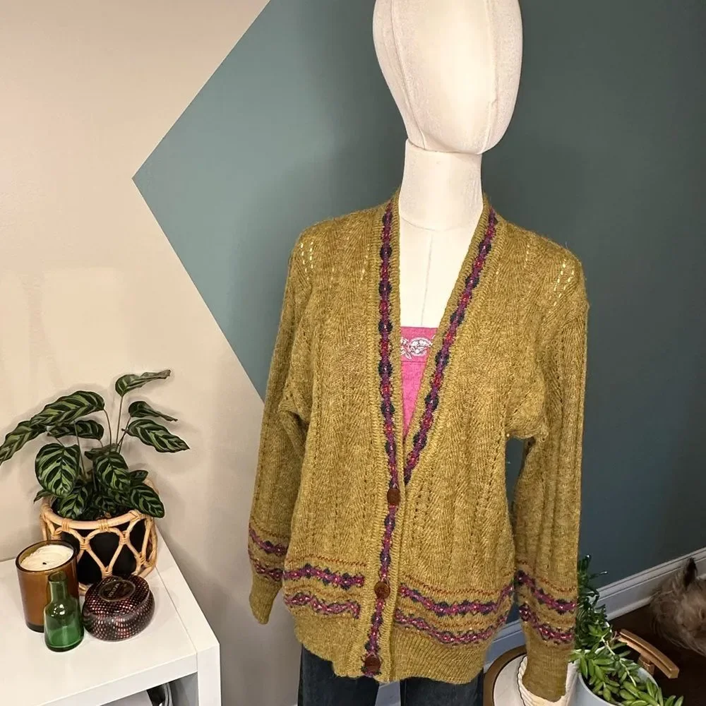 Vintage Episode Alpaca Wool Blend Cardigan Fair Isle Knit Cottagecore/Boho Sz M - Picture 1 of 10